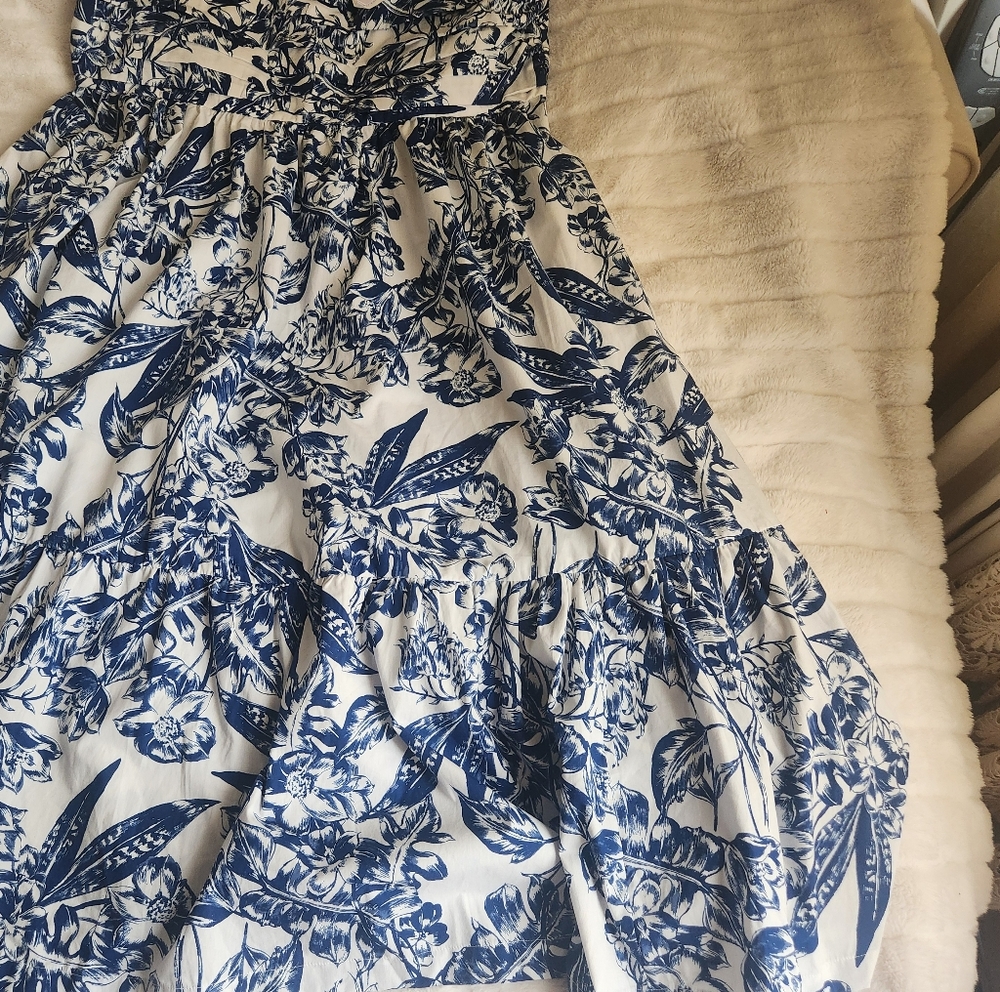ABERCROMBIE Emerson Poplin Puff Sleeve Midi Dress Whitefloral/blue. NO L… - Picture 15 of 15